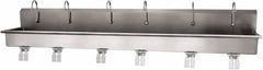 SANI-LAV - 117" Long x 16-1/2" Wide Inside, 1 Compartment, Grade 304 Stainless Steel (6) Person Wash-Station with Double Foot Valves - 16 Gauge, 120" Long x 20" Wide x 18" High Outside, 8" Deep - Caliber Tooling