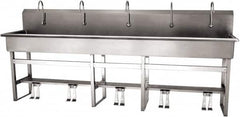 SANI-LAV - 97" Long x 16-1/2" Wide Inside, 1 Compartment, Grade 304 Stainless Steel (5) Person Wash-Station with Double Foot Valves - 16 Gauge, 100" Long x 20" Wide x 45" High Outside, 8" Deep - Caliber Tooling