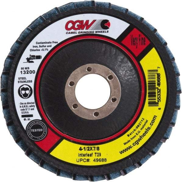 Camel Grinding Wheels - 60 Grit, 5" Disc Diam, 7/8" Center Hole, Type 29 Aluminum Oxide Flap Disc - 12,200 Max RPM, Poly Cotton Backing, Arbor Attaching System, Coated & Non-Woven Combo - Caliber Tooling