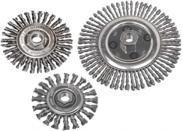 Camel Grinding Wheels - 6-1/2" OD, 5/8-11 Arbor Hole, Stringer Bead Stainless Steel Wheel Brush - 6-1/2" Face Width, 1" Trim Length, 0.02" Filament Diam - Caliber Tooling