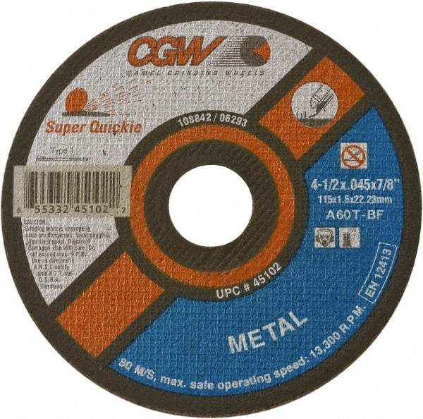 Camel Grinding Wheels - 6" 60 Grit Aluminum Oxide Cutoff Wheel - 0.045" Thick, 7/8" Arbor, 10,200 Max RPM - Caliber Tooling