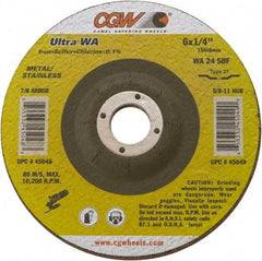 Camel Grinding Wheels - 24 Grit, 9" Wheel Diam, 1/4" Wheel Thickness, 7/8" Arbor Hole, Type 27 Depressed Center Wheel - Coarse Grade, Aluminum Oxide, Resinoid Bond, 6,660 Max RPM - Caliber Tooling