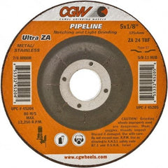 Camel Grinding Wheels - 24 Grit, 6" Wheel Diam, 1/8" Wheel Thickness, Type 27 Depressed Center Wheel - Coarse Grade, Zirconia Alumina, Resinoid Bond, 10,200 Max RPM - Caliber Tooling