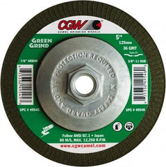 Camel Grinding Wheels - 36 Grit, 4-1/2" Wheel Diam, 5/32" Wheel Thickness, Type 27 Depressed Center Wheel - Medium Grade, Zirconia Alumina, Resinoid Bond, 13,300 Max RPM - Caliber Tooling