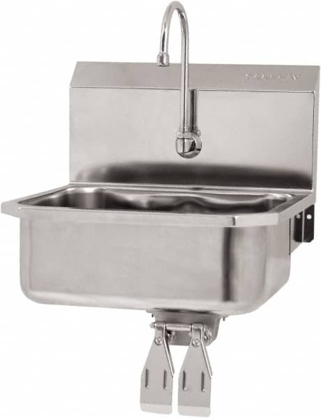 SANI-LAV - 17" Long x 14" Wide Inside, 1 Compartment, Grade 304 Stainless Steel Hand Sink Wall Mount with Knee Valve - 18 Gauge, 19" Long x 18" Wide x 21" High Outside, 7" Deep - Caliber Tooling