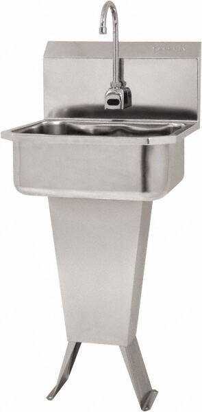 SANI-LAV - 17" Long x 14" Wide Inside, 1 Compartment, Grade 304 Stainless Steel Hand Sink Floor Mount with Double Foot Valve - 18 Gauge, 19" Long x 18" Wide x 46" High Outside, 7" Deep - Caliber Tooling