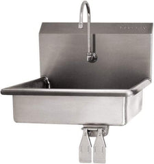 SANI-LAV - 16" Long x 12-1/2" Wide Inside, 1 Compartment, Grade 304 Stainless Steel Hand Sink Wall Mount with Single Knee Valve - 16 Gauge, 19" Long x 16" Wide x 20-1/2" High Outside, 6" Deep - Caliber Tooling