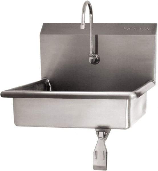 SANI-LAV - 16" Long x 12-1/2" Wide Inside, 1 Compartment, Grade 304 Stainless Steel Hand Sink Wall Mount with Single Knee Valve - 16 Gauge, 19" Long x 16" Wide x 20-1/2" High Outside, 6" Deep - Caliber Tooling