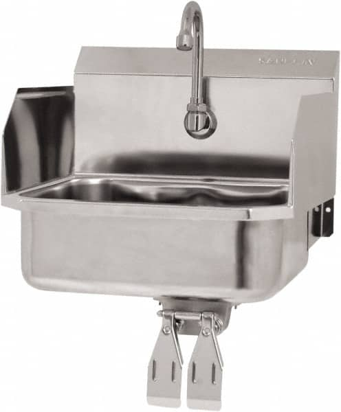 SANI-LAV - 14" Long x 11" Wide Inside, 1 Compartment, Grade 304 Stainless Steel Hand Sink Wall Mount with Double Knee Valve - 18 Gauge, 16" Long x 15-1/4" Wide x 16" High Outside, 5" Deep - Caliber Tooling