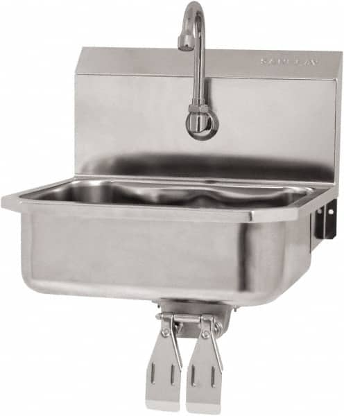 SANI-LAV - 14" Long x 11" Wide Inside, 1 Compartment, Grade 304 Stainless Steel Hand Sink Wall Mount with Double Knee Valve - 18 Gauge, 16" Long x 15-1/4" Wide x 16" High Outside, 5" Deep - Caliber Tooling