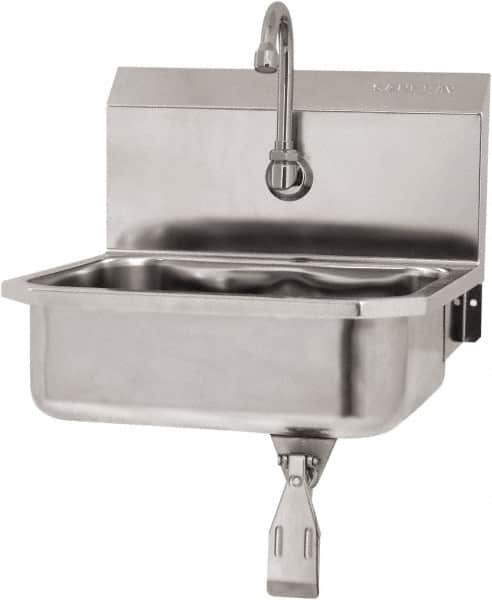 SANI-LAV - 14" Long x 11" Wide Inside, 1 Compartment, Grade 304 Stainless Steel Hand Sink Wall Mount with Single Knee Valve - 18 Gauge, 16" Long x 15-1/4" Wide x 16" High Outside, 5" Deep - Caliber Tooling