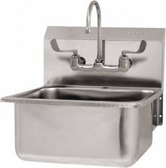 SANI-LAV - 19" Long x 16" Wide Inside, 1 Compartment, Grade 304 Stainless Steel Hand Sink Wall Mount with Manual Faucet - 18 Gauge, 21" Long x 20" Wide x 24" High Outside, 10" Deep - Caliber Tooling