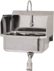 SANI-LAV - 17" Long x 14" Wide Inside, 1 Compartment, Grade 304 Stainless Steel Hand Sink Wall Mount with Single Knee Valve - 18 Gauge, 19" Long x 18" Wide x 21" High Outside, 7" Deep - Caliber Tooling