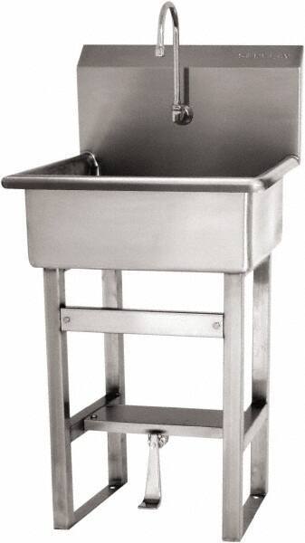 SANI-LAV - 20" Long x 17" Wide Inside, 1 Compartment, Grade 304 Stainless Steel Hand Sink Floor Mount with Single Foot Valve - 16 Gauge, 23" Long x 20-1/2" Wide x 46-1/2" High Outside, 9" Deep - Caliber Tooling