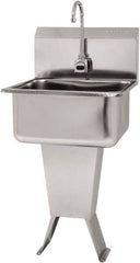 SANI-LAV - 19" Long x 16" Wide Inside, 1 Compartment, Grade 304 Stainless Steel Hand Sink Floor Mount with Single Foot Valve - 18 Gauge, 21" Long x 20" Wide x 46" High Outside, 10" Deep - Caliber Tooling