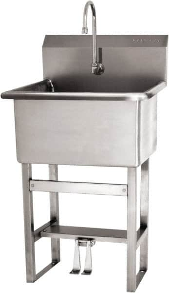 SANI-LAV - 22" Long x 16" Wide Inside, 1 Compartment, Grade 304 Stainless Steel Scrub Sink Floor Mount with Double Foot Valve - 16 Gauge, 25" Long x 19-1/2" Wide x 46-1/2" High Outside, 10-1/2" Deep - Caliber Tooling