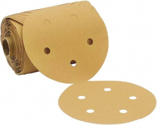 3M - 5" Diam, 120 Grit FEPA, Aluminum Oxide Adhesive PSA Disc - Gold, C Weighted Backing, Flexible, 12,000 Max RPM - Caliber Tooling