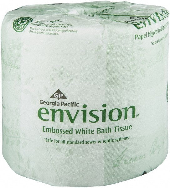 Bathroom Tissue: Standard Roll, Recycled Fiber, 1-Ply, White 4.05″ Sheet Length, 4″ Sheet Width, 44,000 Sheets