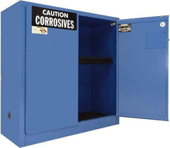 Securall Cabinets - 2 Door, 1 Shelf, Blue Steel Standard Safety Cabinet for Corrosive Chemicals - 44" High x 43" Wide x 18" Deep, Manual Closing Door, 3 Point Key Lock, 30 Gal Capacity - Caliber Tooling