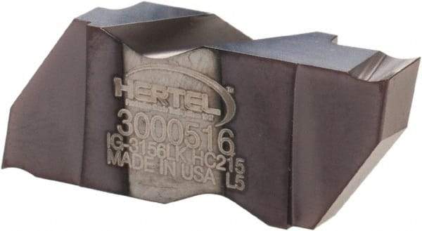 Hertel - 3156IG K Grade HC215, 3.96mm Cutting Width Carbide Grooving Insert - 4.57mm Max Depth of Cut, Left Hand, TiAlN Finish - Caliber Tooling