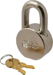 American Lock - 1-1/16" Shackle Clearance, Keyed Different AH10 Padlock - 7/16" Shackle Diam, Steel, with Satin Chrome, Triple Plated Finish - Caliber Tooling