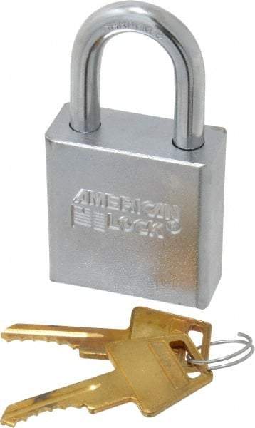 American Lock - 1-1/8" Shackle Clearance, Keyed Different A5200 Padlock - 5/16" Shackle Diam, Steel - Caliber Tooling