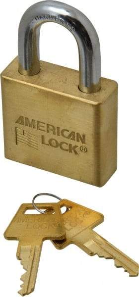 American Lock - 1-1/8" Shackle Clearance, Keyed Alike A5570 Padlock - 3/8" Shackle Diam, Steel & Brass, with Solid Extruded Brass Finish - Caliber Tooling