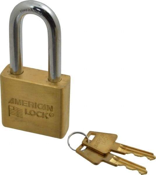 American Lock - 2" Shackle Clearance, Keyed Different A5571 Padlock - 3/8" Shackle Diam, Steel & Brass, with Solid Extruded Brass Finish - Caliber Tooling