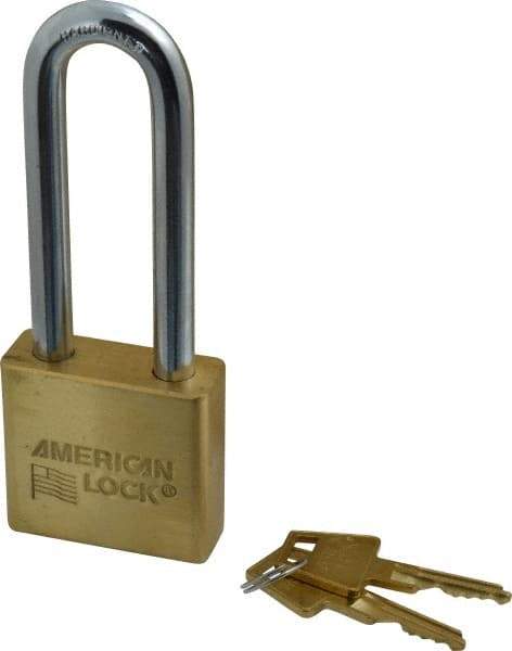 American Lock - 3" Shackle Clearance, Keyed Different A5572 Padlock - 3/8" Shackle Diam, Steel & Brass, with Solid Extruded Brass Finish - Caliber Tooling