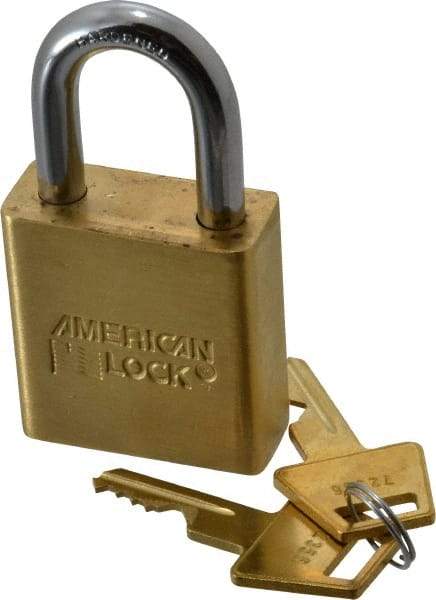 American Lock - 1-1/8" Shackle Clearance, Keyed Different A5560 Padlock - 5/16" Shackle Diam, Steel & Brass, with Solid Extruded Brass Finish - Caliber Tooling