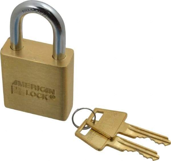 American Lock - 1-1/8" Shackle Clearance, Keyed Alike A5560 Padlock - 5/16" Shackle Diam, Steel & Brass, with Solid Extruded Brass Finish - Caliber Tooling