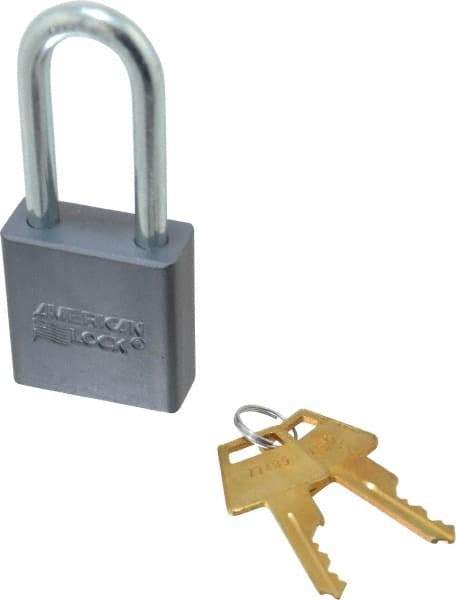 American Lock - 2" Shackle Clearance, Keyed Different A11 Padlock - 5/16" Shackle Diam, Aluminum, with Solid Aluminum Finish - Caliber Tooling