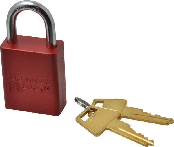 American Lock - Keyed Alike Conductive Lockout Padlock - 1" Shackle Clearance, 1/4" Shackle Diam, 1.8" Body Height x 1-1/2" Body Width, Red, 5 Pins - Caliber Tooling