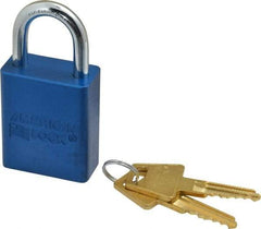 American Lock - Keyed Alike Conductive Lockout Padlock - 1" Shackle Clearance, 1/4" Shackle Diam, 1.8" Body Height x 1-1/2" Body Width, Blue, 5 Pins - Caliber Tooling