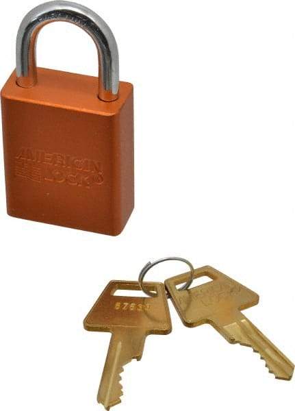 American Lock - Keyed Different Conductive Lockout Padlock - 1" Shackle Clearance, 1/4" Shackle Diam, 1.8" Body Height x 1-1/2" Body Width, Orange, 5 Pins - Caliber Tooling