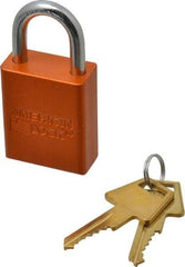 American Lock - Keyed Alike Conductive Lockout Padlock - 1" Shackle Clearance, 1/4" Shackle Diam, 1.8" Body Height x 1-1/2" Body Width, Orange, 5 Pins - Caliber Tooling