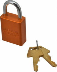 American Lock - Keyed Alike Conductive Lockout Padlock - 1" Shackle Clearance, 1/4" Shackle Diam, 1.8" Body Height x 1-1/2" Body Width, Orange, 5 Pins - Caliber Tooling