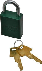 American Lock - Keyed Alike Conductive Lockout Padlock - 1" Shackle Clearance, 1/4" Shackle Diam, 1.8" Body Height x 1-1/2" Body Width, Green, 5 Pins - Caliber Tooling