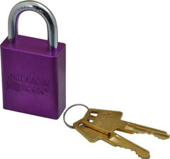 American Lock - Keyed Different Conductive Lockout Padlock - 1" Shackle Clearance, 1/4" Shackle Diam, 1.8" Body Height x 1-1/2" Body Width, Purple, 5 Pins - Caliber Tooling