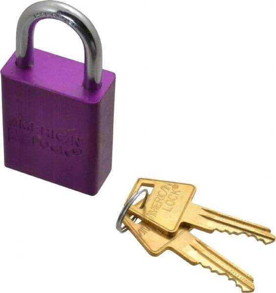 American Lock - Keyed Alike Conductive Lockout Padlock - 1" Shackle Clearance, 1/4" Shackle Diam, 1.8" Body Height x 1-1/2" Body Width, Purple, 5 Pins - Caliber Tooling