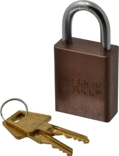 American Lock - Keyed Different Conductive Lockout Padlock - 1" Shackle Clearance, 1/4" Shackle Diam, 1.8" Body Height x 1-1/2" Body Width, Brown, 5 Pins - Caliber Tooling