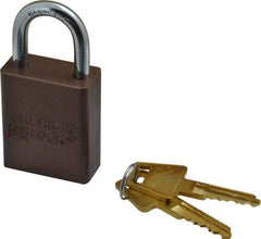 American Lock - Keyed Alike Conductive Lockout Padlock - 1" Shackle Clearance, 1/4" Shackle Diam, 1.8" Body Height x 1-1/2" Body Width, Brown, 5 Pins - Caliber Tooling