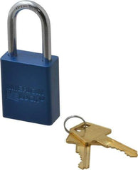 American Lock - Keyed Alike Conductive Lockout Padlock - 1-1/2" Shackle Clearance, 1/4" Shackle Diam, 1.8" Body Height x 1-1/2" Body Width, Blue, 5 Pins - Caliber Tooling