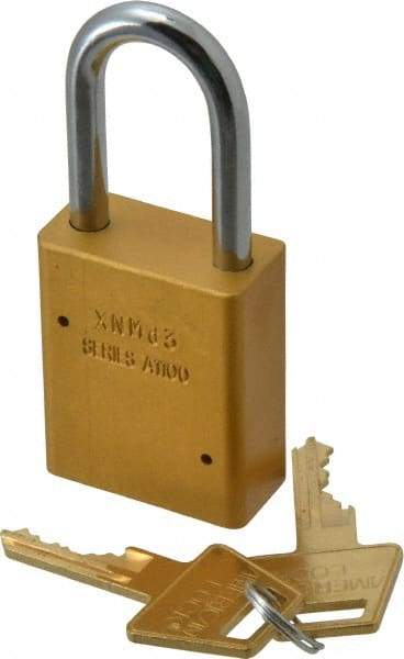 American Lock - Keyed Alike Conductive Lockout Padlock - 1-1/2" Shackle Clearance, 1/4" Shackle Diam, 1.8" Body Height x 1-1/2" Body Width, Yellow, 5 Pins - Caliber Tooling