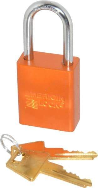 American Lock - Keyed Alike Conductive Lockout Padlock - 1-1/2" Shackle Clearance, 1/4" Shackle Diam, 1.8" Body Height x 1-1/2" Body Width, Orange, 5 Pins - Caliber Tooling