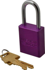 American Lock - Keyed Alike Conductive Lockout Padlock - 1-1/2" Shackle Clearance, 1/4" Shackle Diam, 1.8" Body Height x 1-1/2" Body Width, Purple, 5 Pins - Caliber Tooling