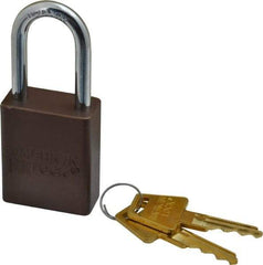 American Lock - Keyed Different Conductive Lockout Padlock - 1-1/2" Shackle Clearance, 1/4" Shackle Diam, 1.8" Body Height x 1-1/2" Body Width, Brown, 5 Pins - Caliber Tooling