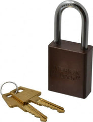 American Lock - Keyed Alike Conductive Lockout Padlock - 1-1/2" Shackle Clearance, 1/4" Shackle Diam, 1.8" Body Height x 1-1/2" Body Width, Brown, 5 Pins - Caliber Tooling