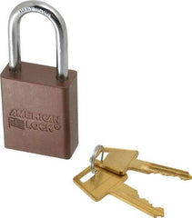 American Lock - Keyed Alike Conductive Lockout Padlock - 1-1/2" Shackle Clearance, 1/4" Shackle Diam, 1.8" Body Height x 1-1/2" Body Width, Brown, 5 Pins - Caliber Tooling