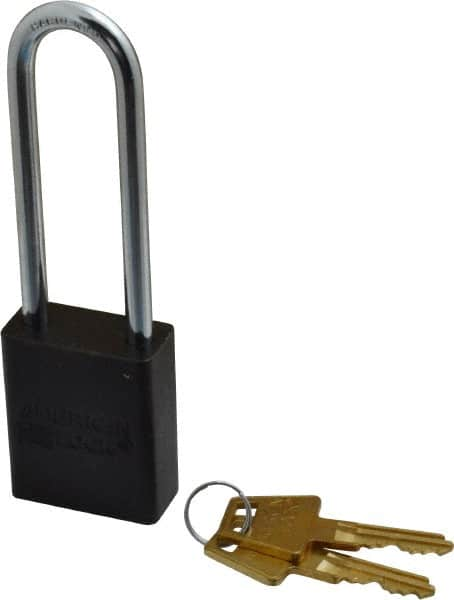 American Lock - Keyed Alike Conductive Lockout Padlock - 3" Shackle Clearance, 1/4" Shackle Diam, 1.8" Body Height x 1-1/2" Body Width, Black, 5 Pins - Caliber Tooling